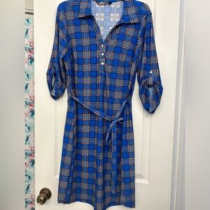 Mlle Gabrielle Blue Checkered Long Sleeve Dress